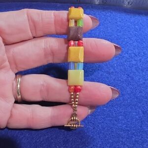 Handmade Multicolor Square Bead Bracelet - Yellow & Brown Accents